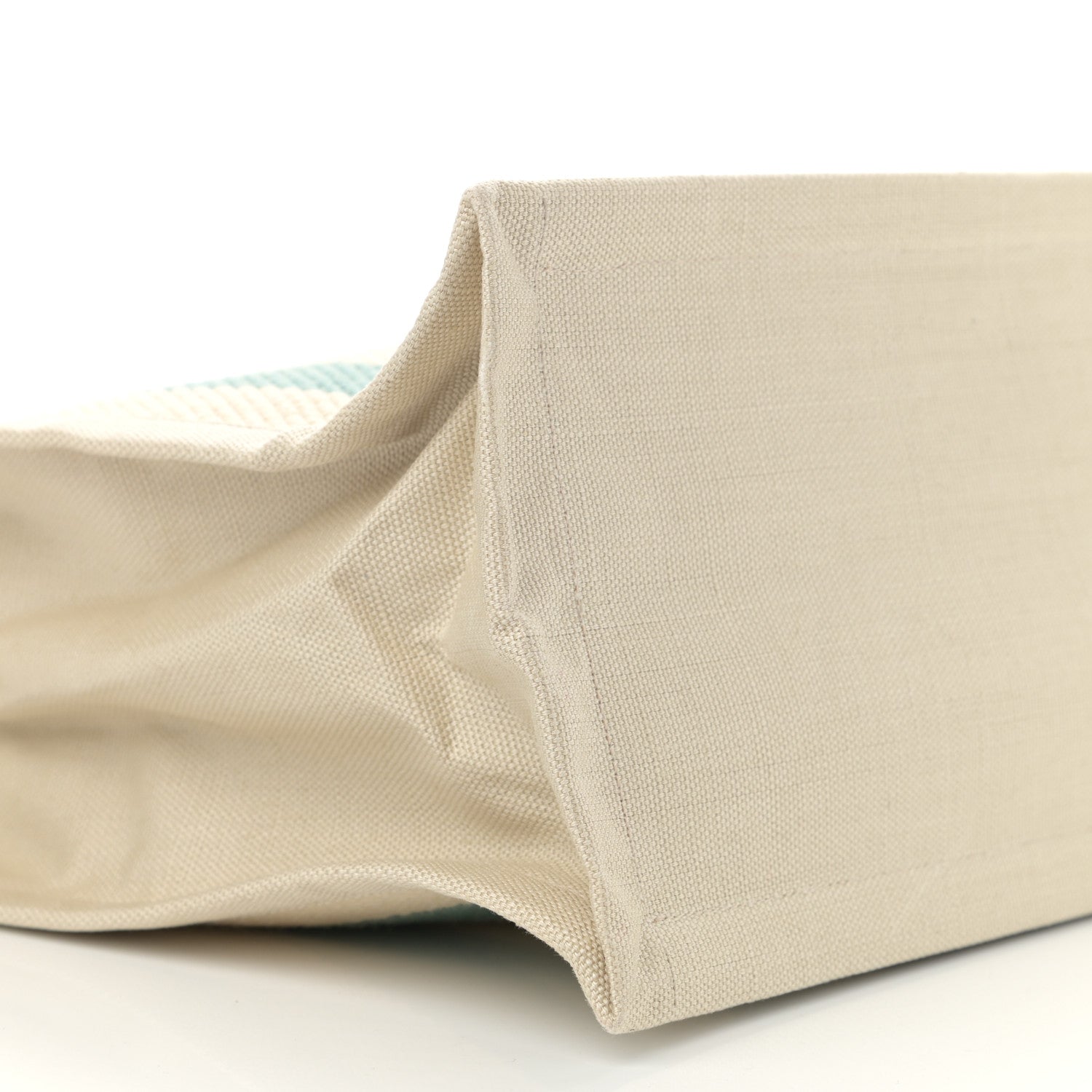 Saint Laurent Cotton Linen Calfskin Striped Rive Gauche Tote Water Green 9 of 11