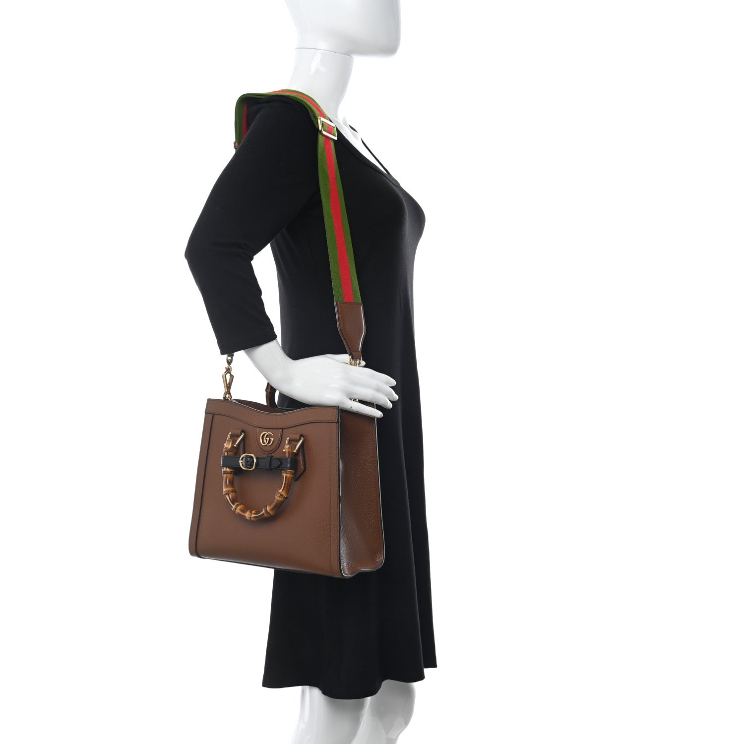 Gucci Textured Dollar Calfskin Web Small Diana Tote Bag Cuir Black 2 of 10
