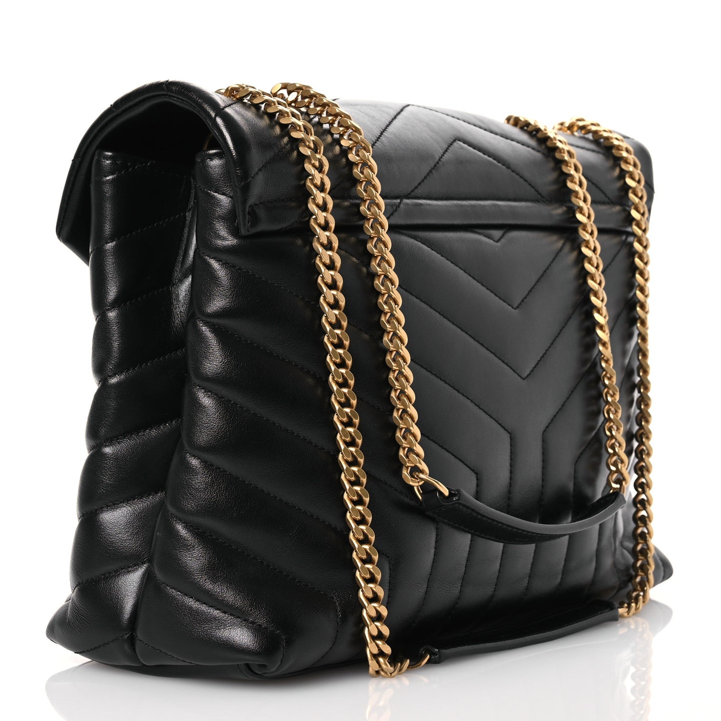 Calfskin Y Quilted Monogram Medium Loulou Chain Satchel Black