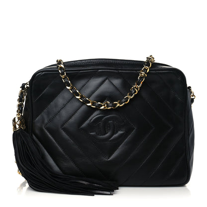 Chanel Lambskin Chevron Quilted Tassel Camera Case Black 1 of 10