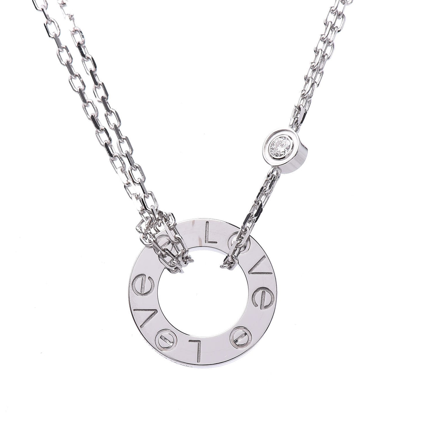 18K White Gold 2 Diamond LOVE Necklace