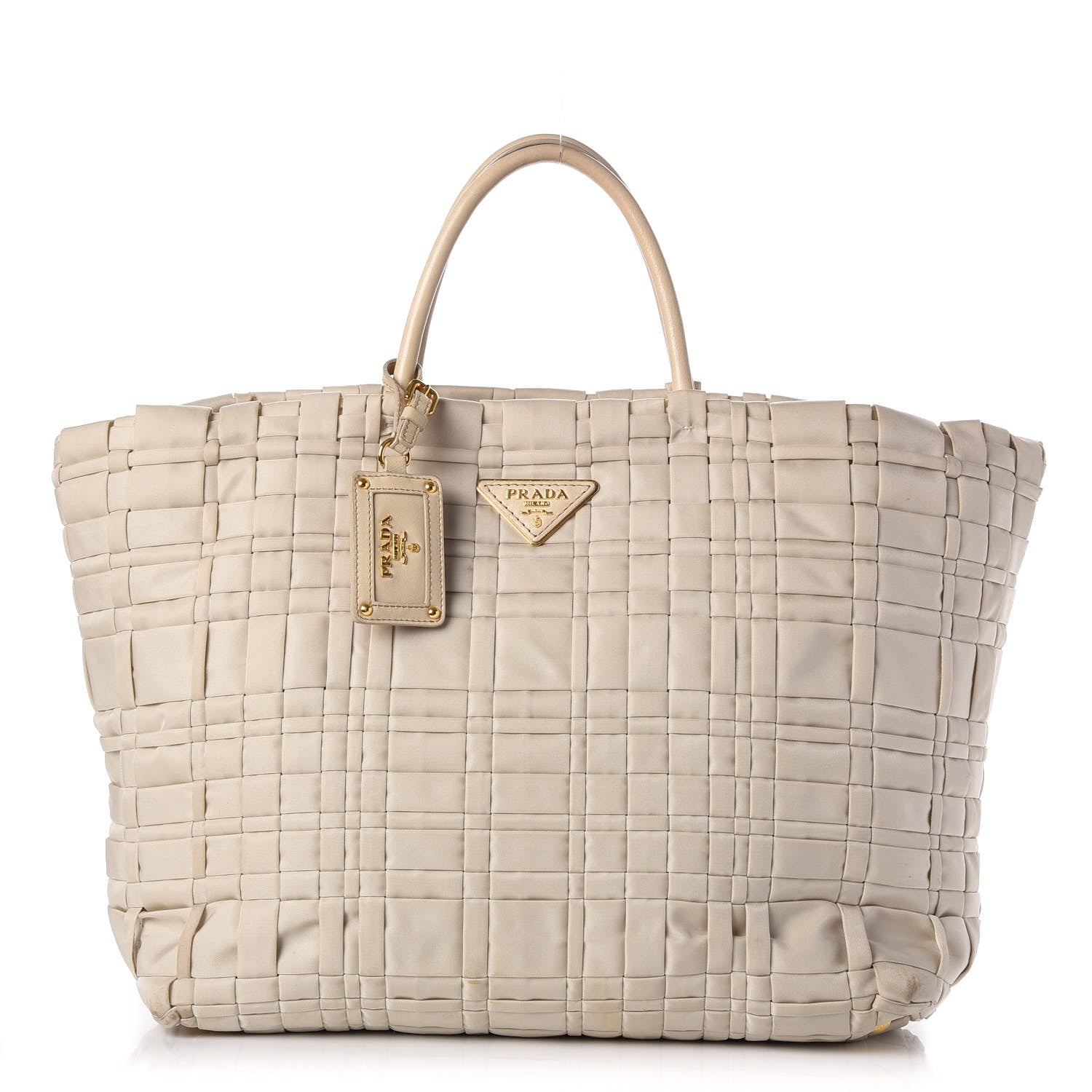 Prada Tessuto Nylon Woven Tote Bag Beige 1 of 10