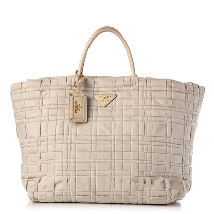 Prada Tessuto Nylon Woven Tote Bag Beige 1 of 10