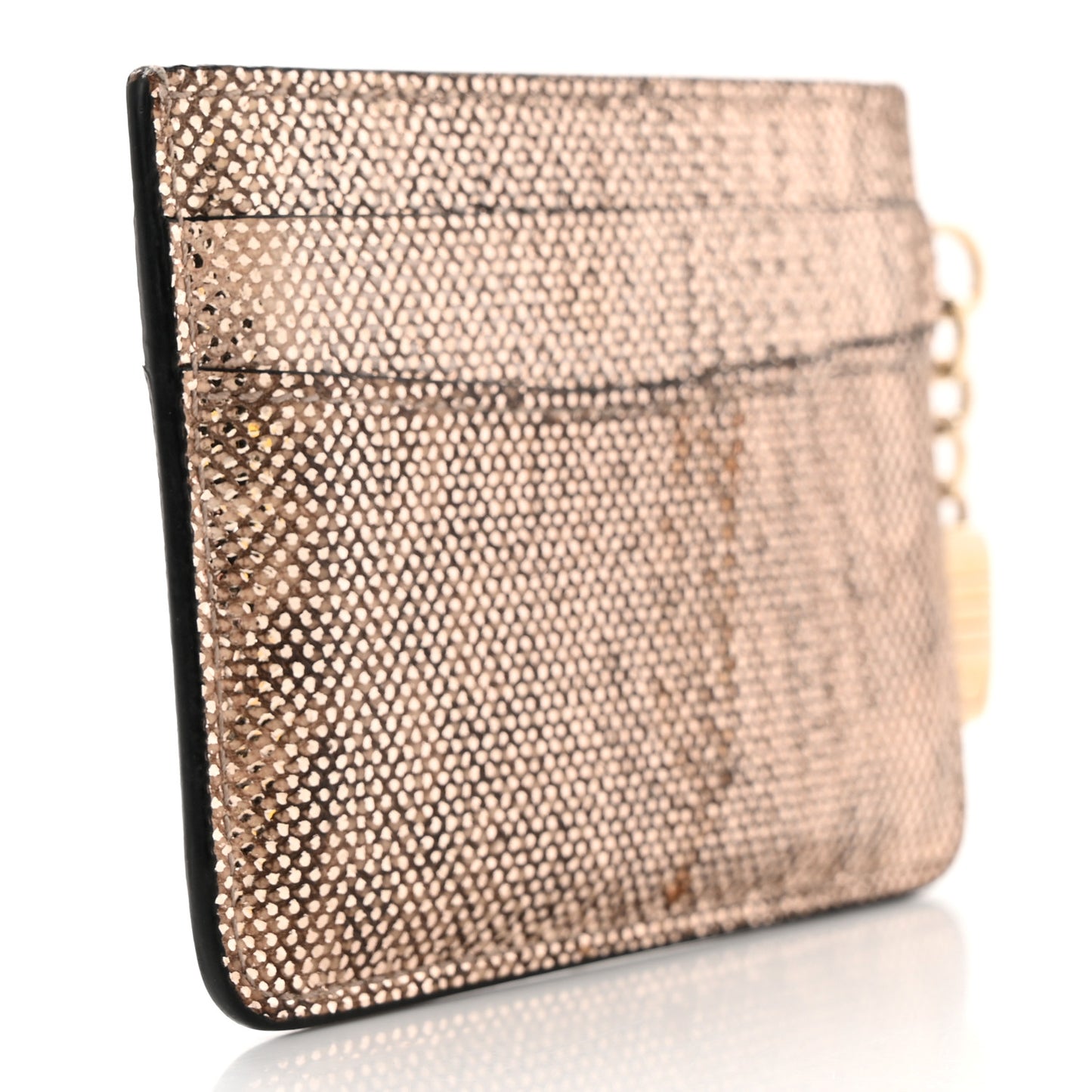 Metallic Karung Calfskin Serpenti Forever Card Holder Wallet Beige