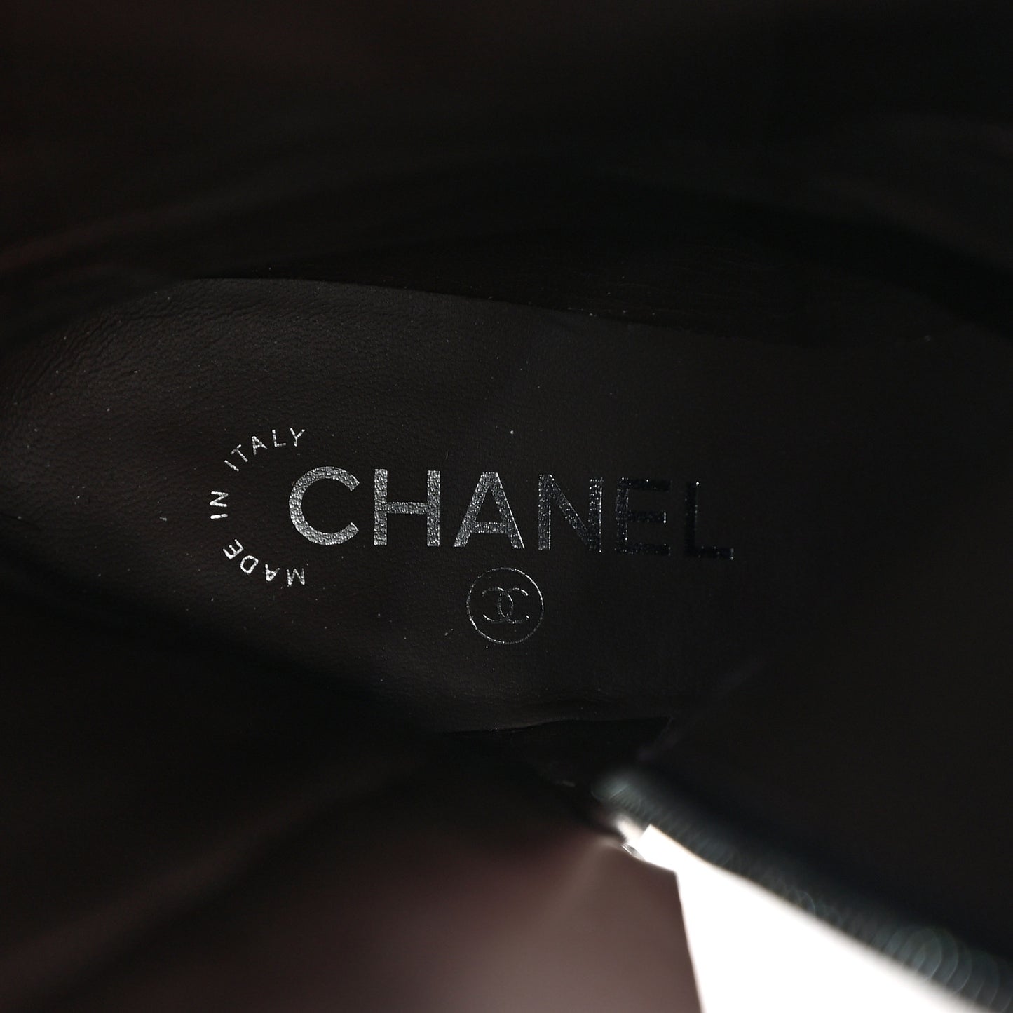 Calfskin Patent Cap Toe Quilted Logo Knee High Boots 38.5 Black