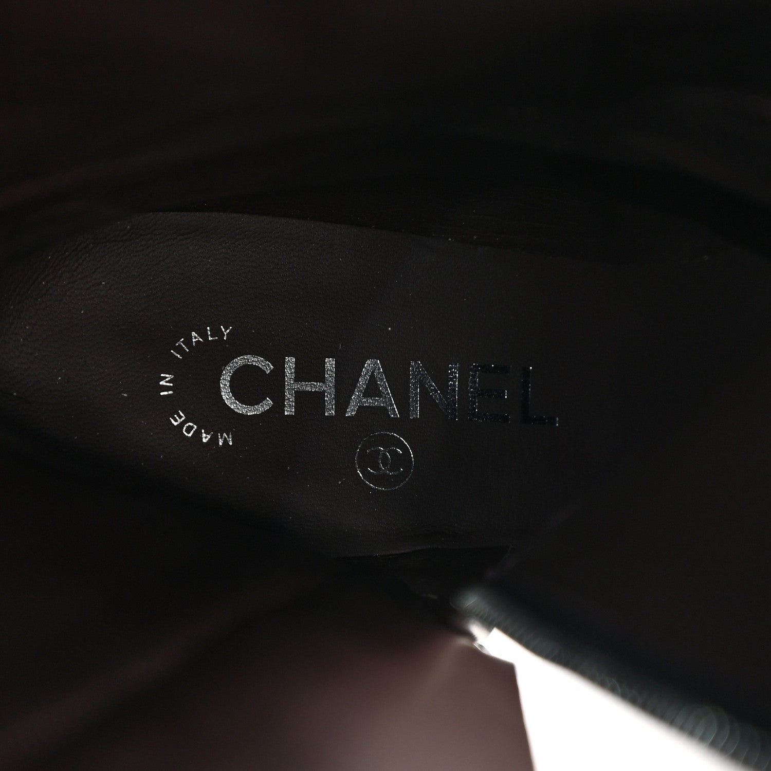 Chanel Calfskin Patent Cap Toe Quilted Logo Knee High Boots 38.5 Black 6 of 9