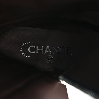 Chanel Calfskin Patent Cap Toe Quilted Logo Knee High Boots 38.5 Black 6 of 9