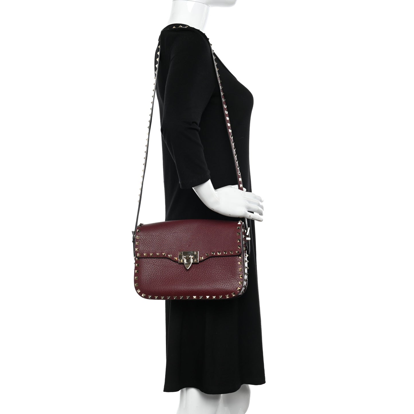 Pebbled Calfskin Medium Rockstud Flap Saddle Bag Rubino