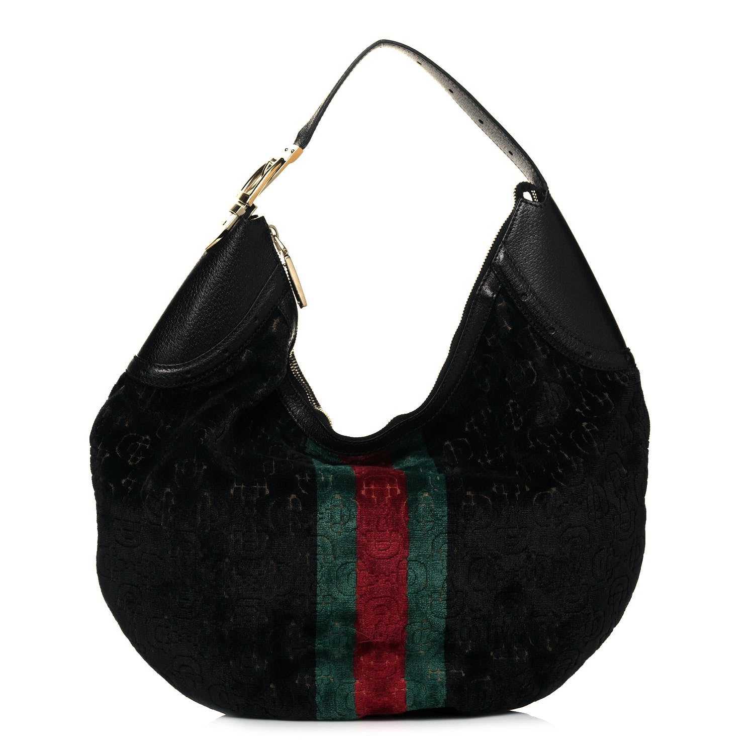Gucci Velvet Horsebit Embossed Glam Hobo Black 1 of 12