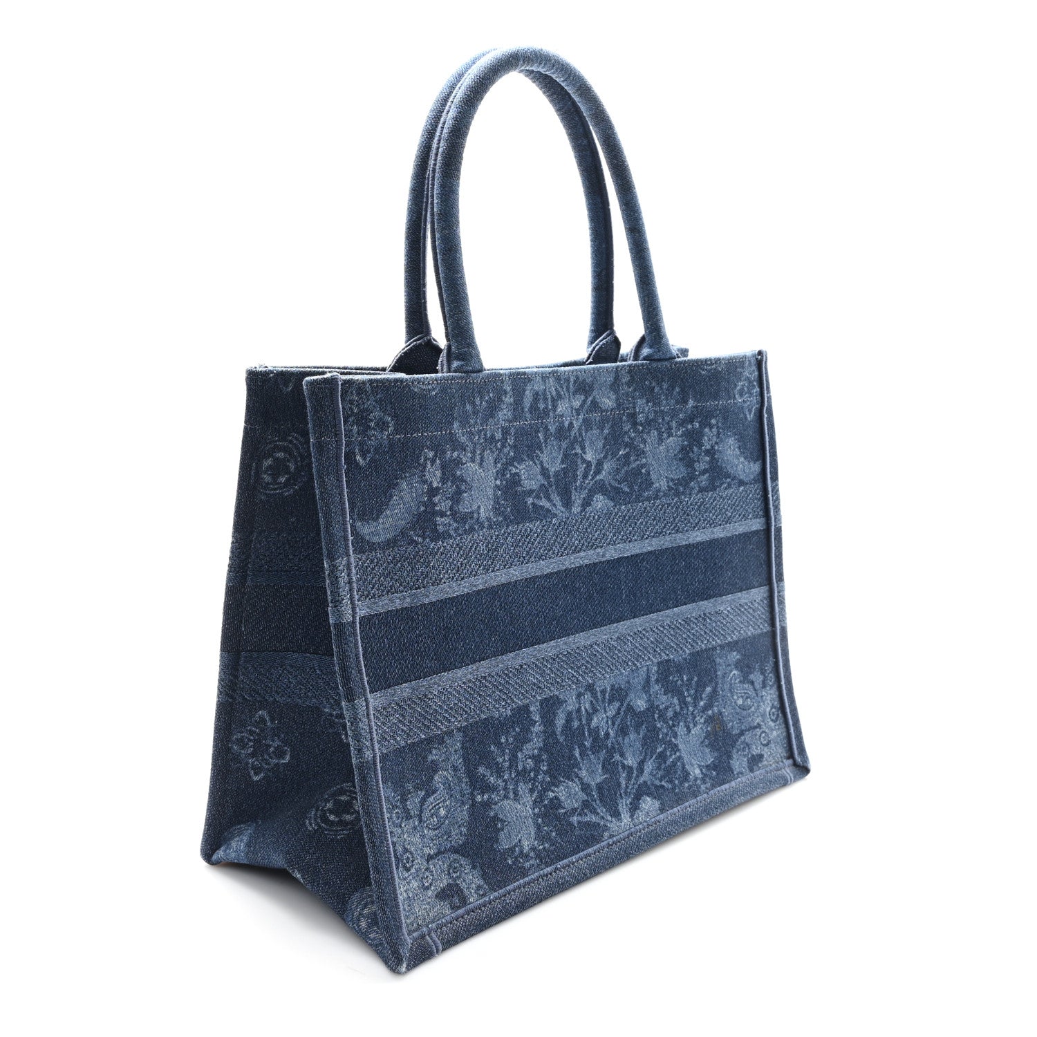 Christian Dior Denim Flowers Embroidered Medium Book Tote Blue 3 of 11
