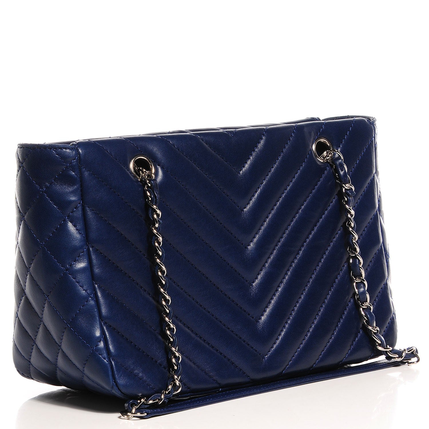 Chanel Lambskin Surpique Chevron Small Tote Dark Blue 3 of 8