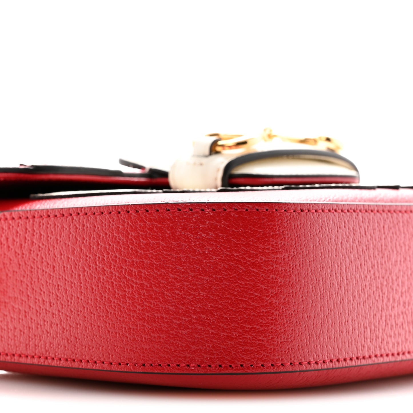 X ADIDAS Textured Dollar Calfskin Web Trefoil Mini Horsebit 1955 Shoulder Bag Hibiscus Red Off White