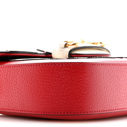 Gucci X ADIDAS Textured Dollar Calfskin Web Trefoil Mini Horsebit 1955 Shoulder Bag Hibiscus Red Off White 9 of 10