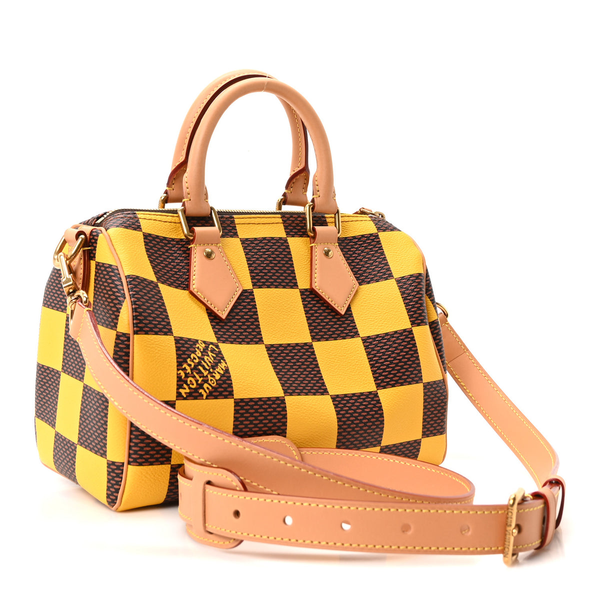 Damier Pop Speedy Bandouliere 25 Jaune Mat