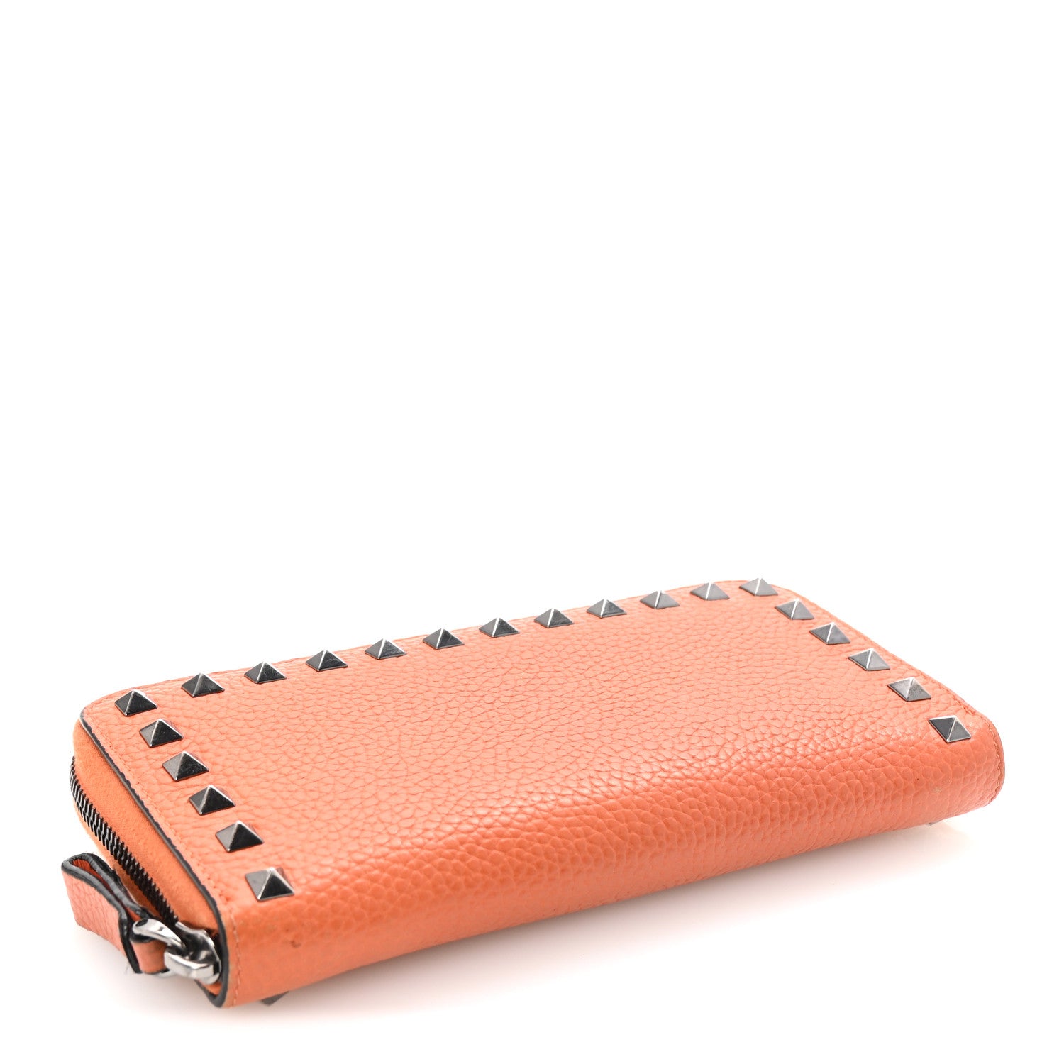 Valentino Garavani Grained Calfskin Rockstud Zip Around Wallet Orange 4 of 8