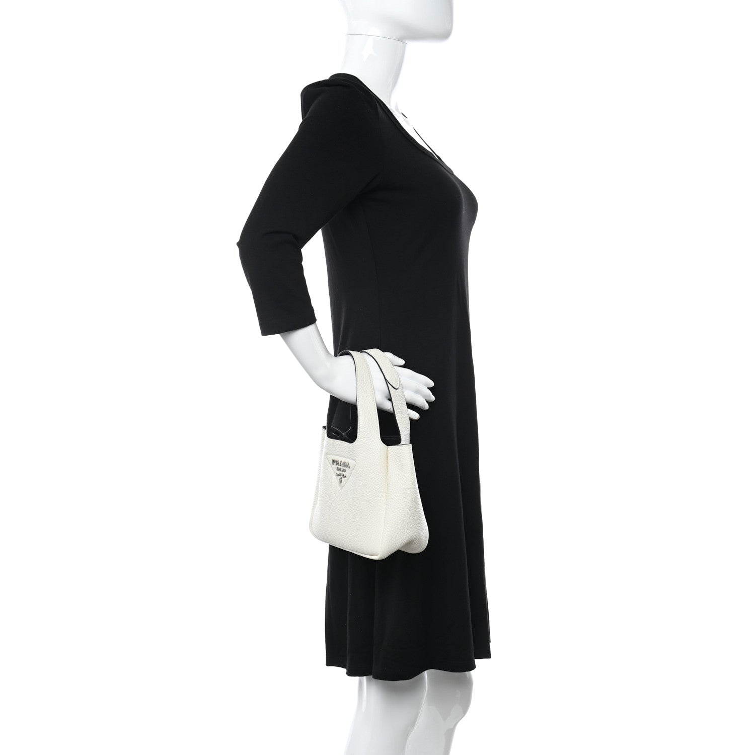 Prada Vitello Daino Soft Mini Dynamique Tote Talco Black 2 of 10