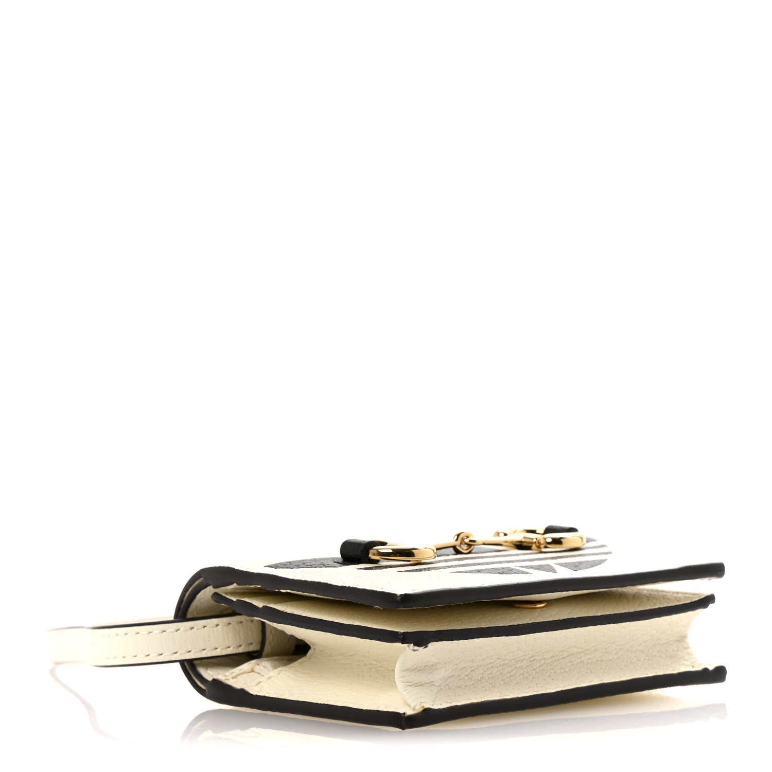 Gucci X ADIDAS Textured Dollar Calfskin Trefoil Horsebit 1955 Card Case Wallet With Strap White 4 of 11