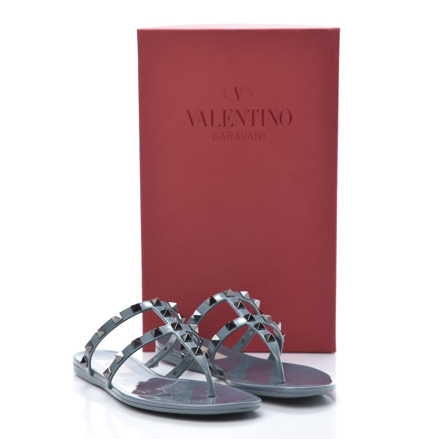 Valentino Garavani PVC Jelly Rockstud Caged Flat Thong Sandals 36 Blue 8 of 8