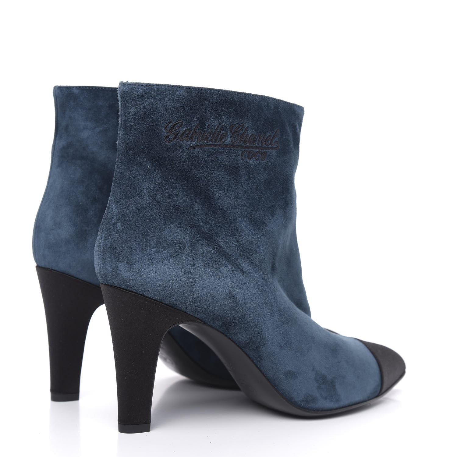 Chanel Suede Calfskin Satin Gabrielle Cap Toe Short Boots 39.5 Teal Black 4 of 8