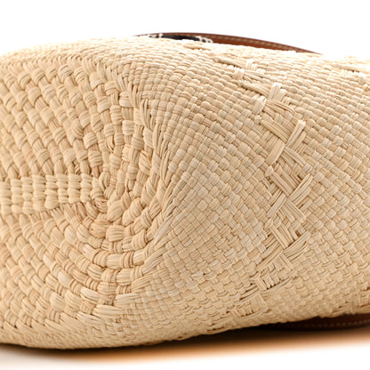 Loewe Calfskin Raffia Paulas Ibiza Medium Anagram Basket Tote Bag Natural Tan 10 of 12