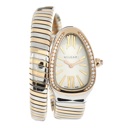 Bulgari Stainless Steel 18K Rose Gold Diamond Bezel 35mm Serpenti Tubogas Quartz Watch 1 of 6