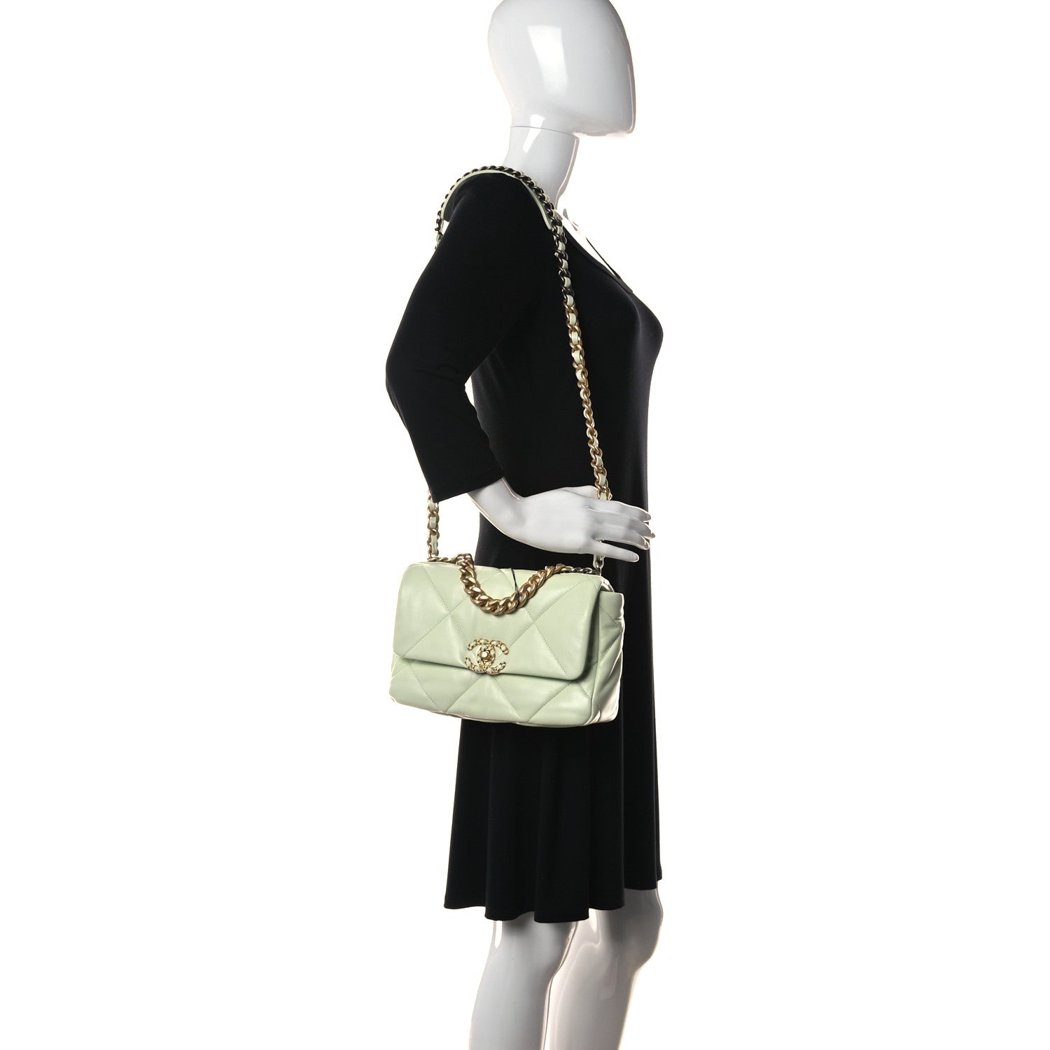 Chanel Goatskin Quilted Medium Chanel 19 Flap Light Green 2 of 11