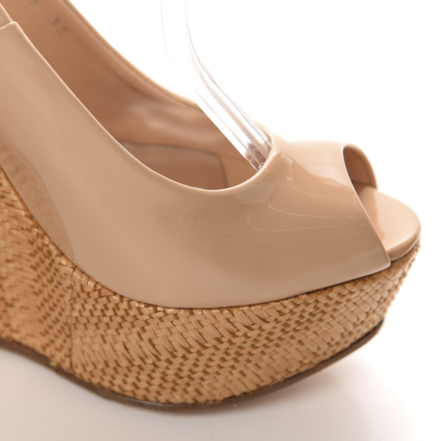 Gucci Patent Peep Toe Slingback Wedges 35 Beige 8 of 10