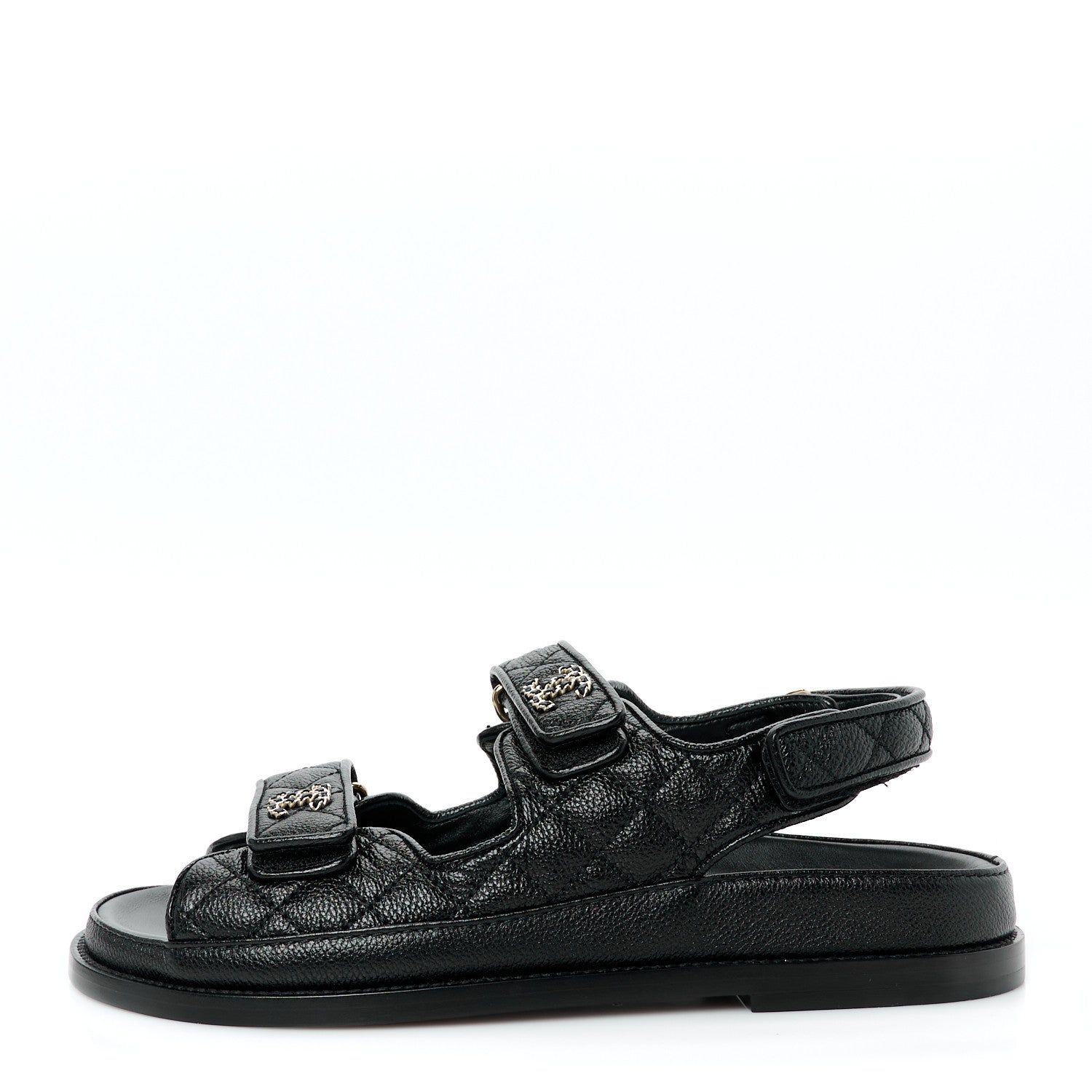Chanel Grained Calfskin Velcro Dad Sandals 39 Black 1 of 9
