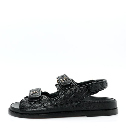 Chanel Grained Calfskin Velcro Dad Sandals 39 Black 1 of 9