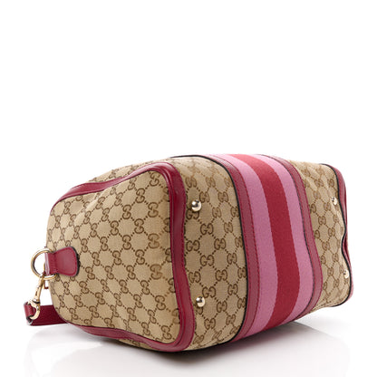 Gucci Monogram Cellarius Calfskin Vintage Web Medium Boston Beige Ebony Soft Burgundy Peonia Flower 4 of 15