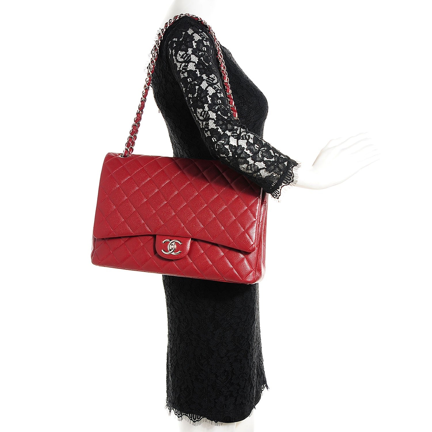 Chanel Caviar Quilted Maxi Double Flap Red 2 of 9