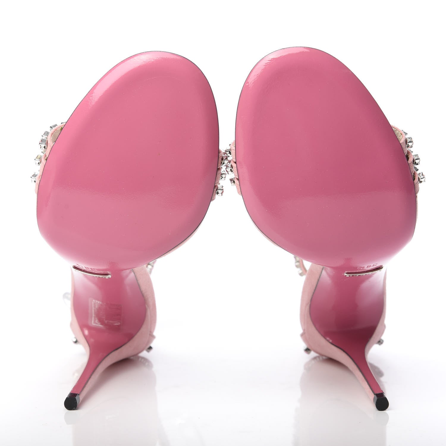 Gucci Kid Scamosciato Crystal Ankle Strap High Heel Sandals 38.5 Light Rose Light Peonia 5 of 9