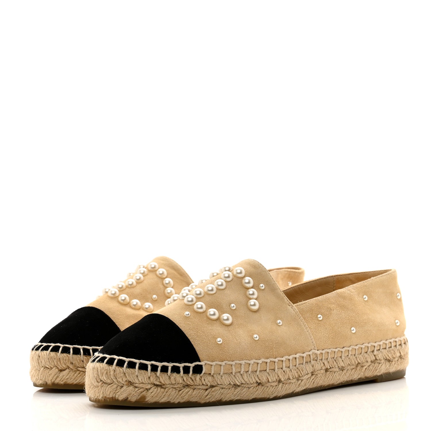 Chanel Suede Pearl CC Espadrilles 38 Beige Black 3 of 10
