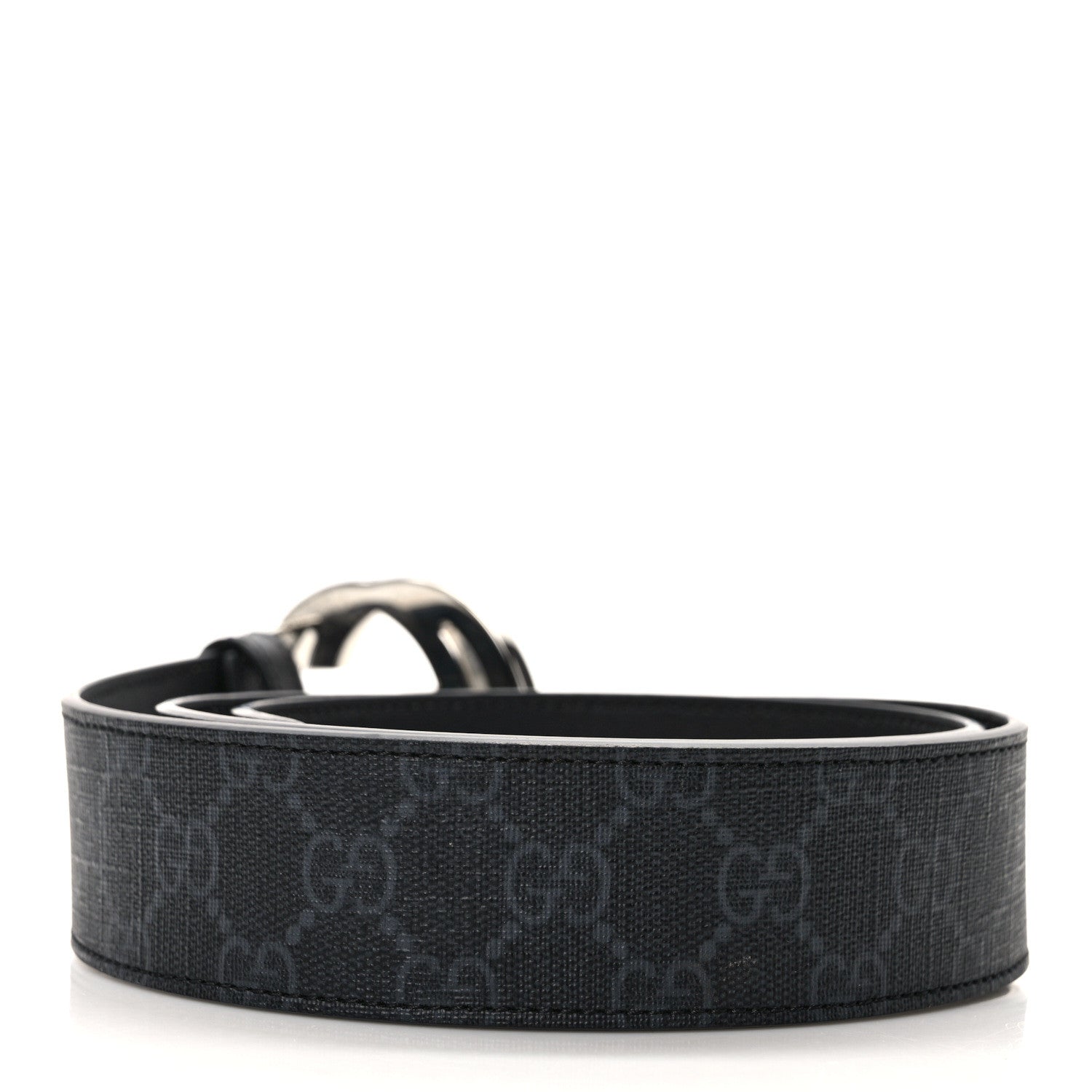 Gucci GG Supreme Monogram Selleria Calfskin Interlocking G 40mm Belt 85 34 Black Grey 2 of 5
