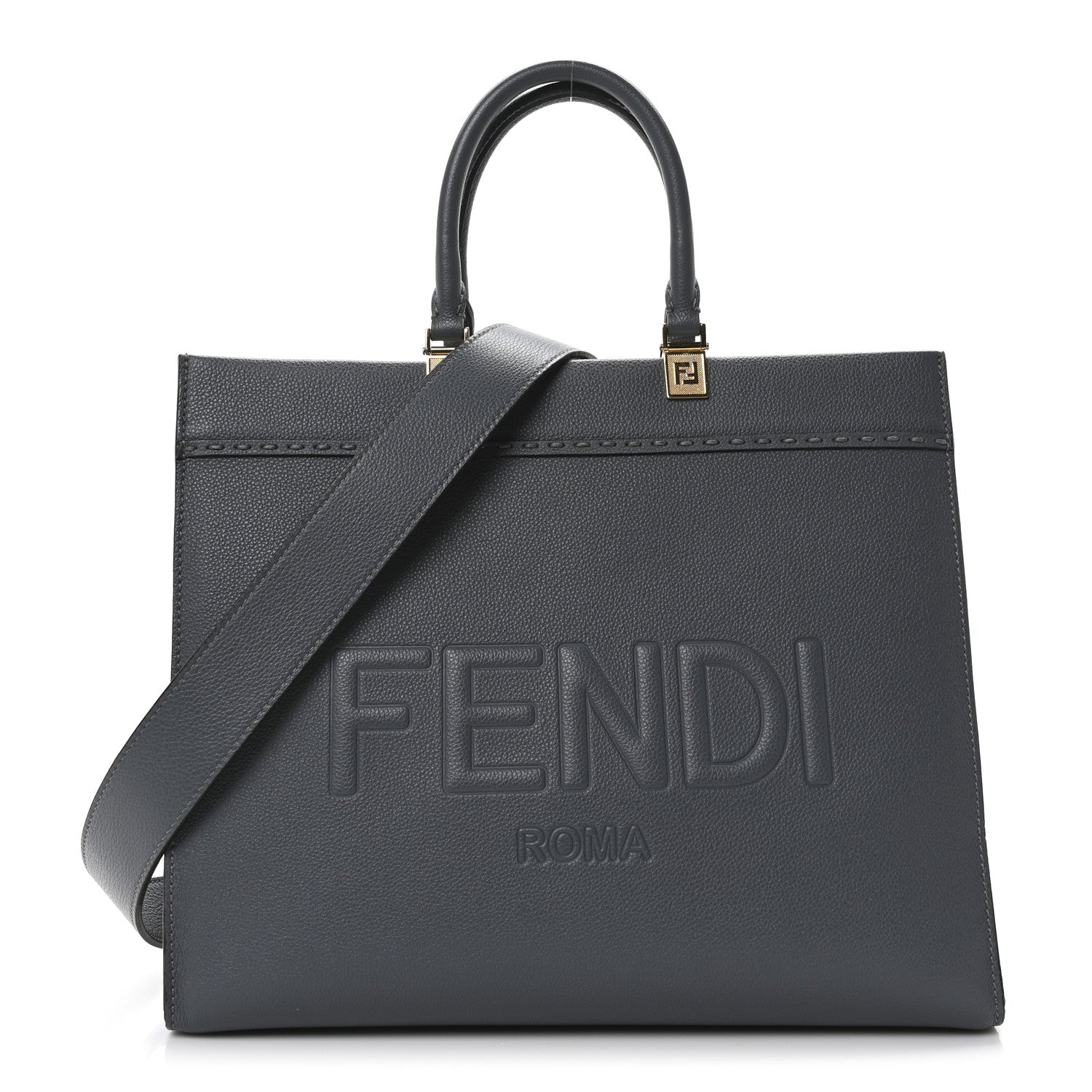 Fendi Vitello Cher Logo Debossed Medium Fendi Sunshine Shopper Tote Real Tempesta 1 of 9