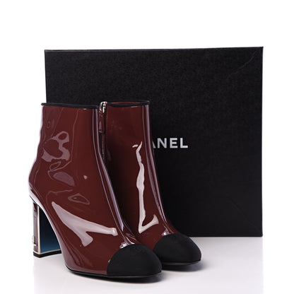 Chanel Patent Grosgrain CC Cap Toe Boots 41 Burgundy Black 10 of 10