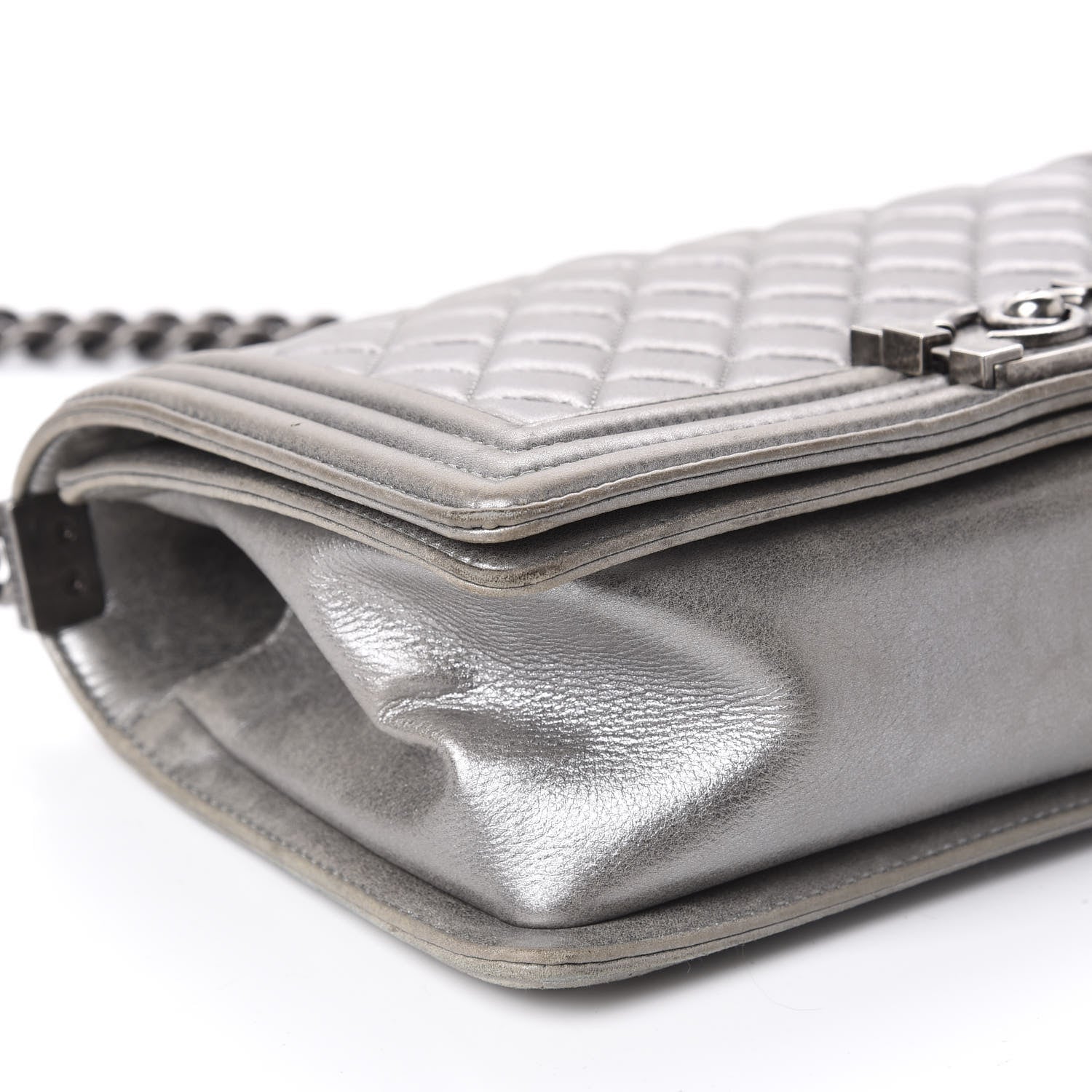 Chanel Metallic Lambskin Quilted Medium Boy Flap Silver 7 of 13