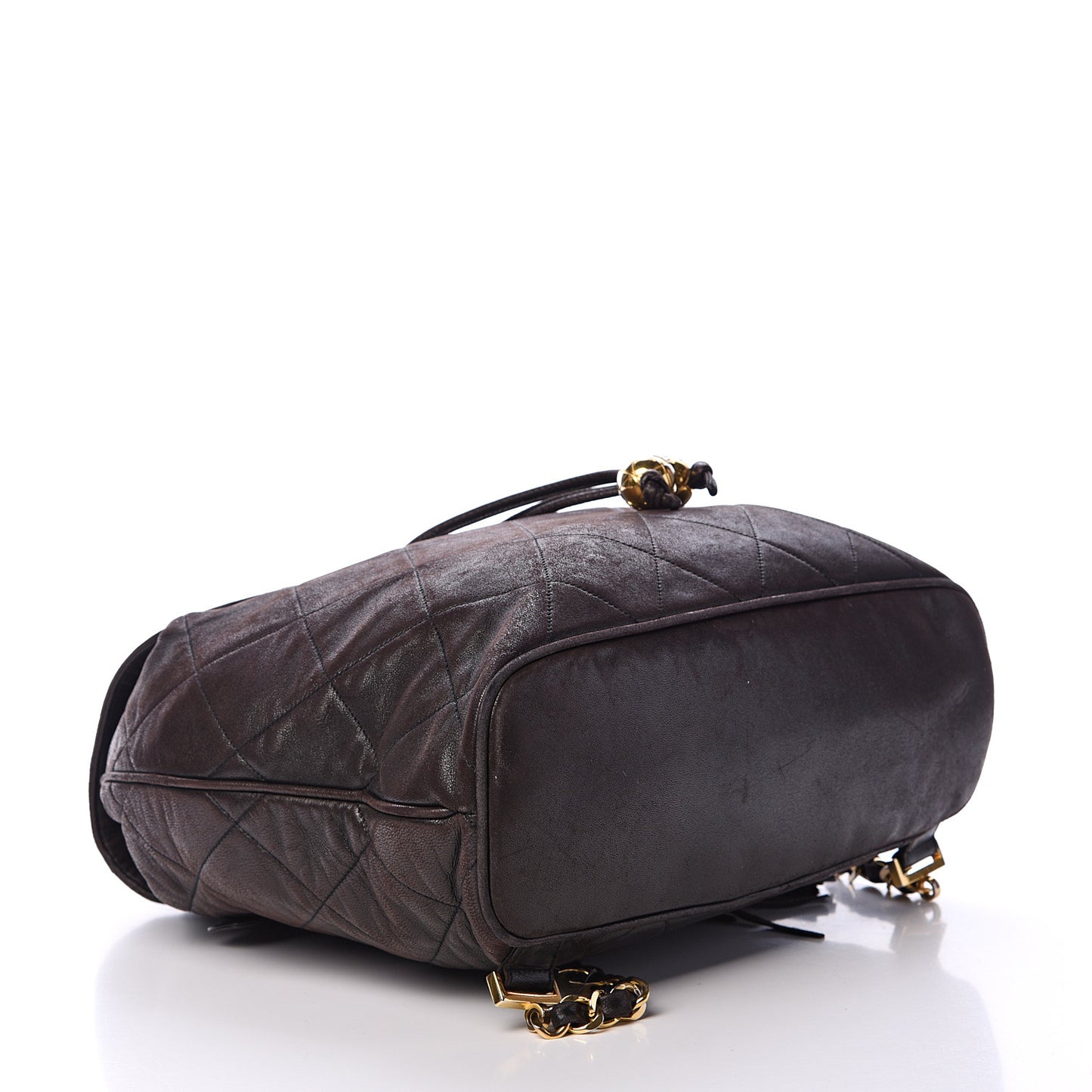Lambskin Quilted Tassel Drawstring Backpack Dark Bown