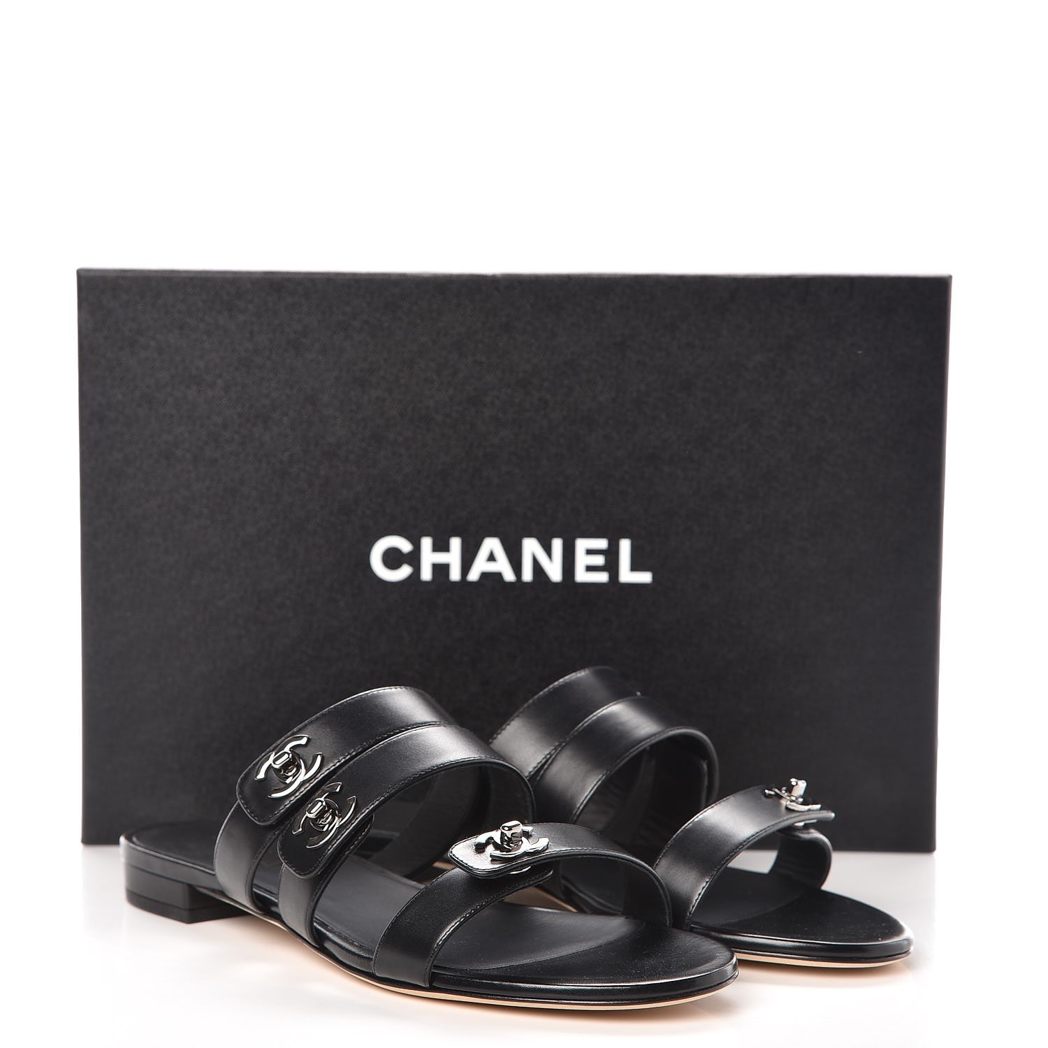 Chanel Calfskin CC Turnlock Mule Sandals 38 Black 9 of 9