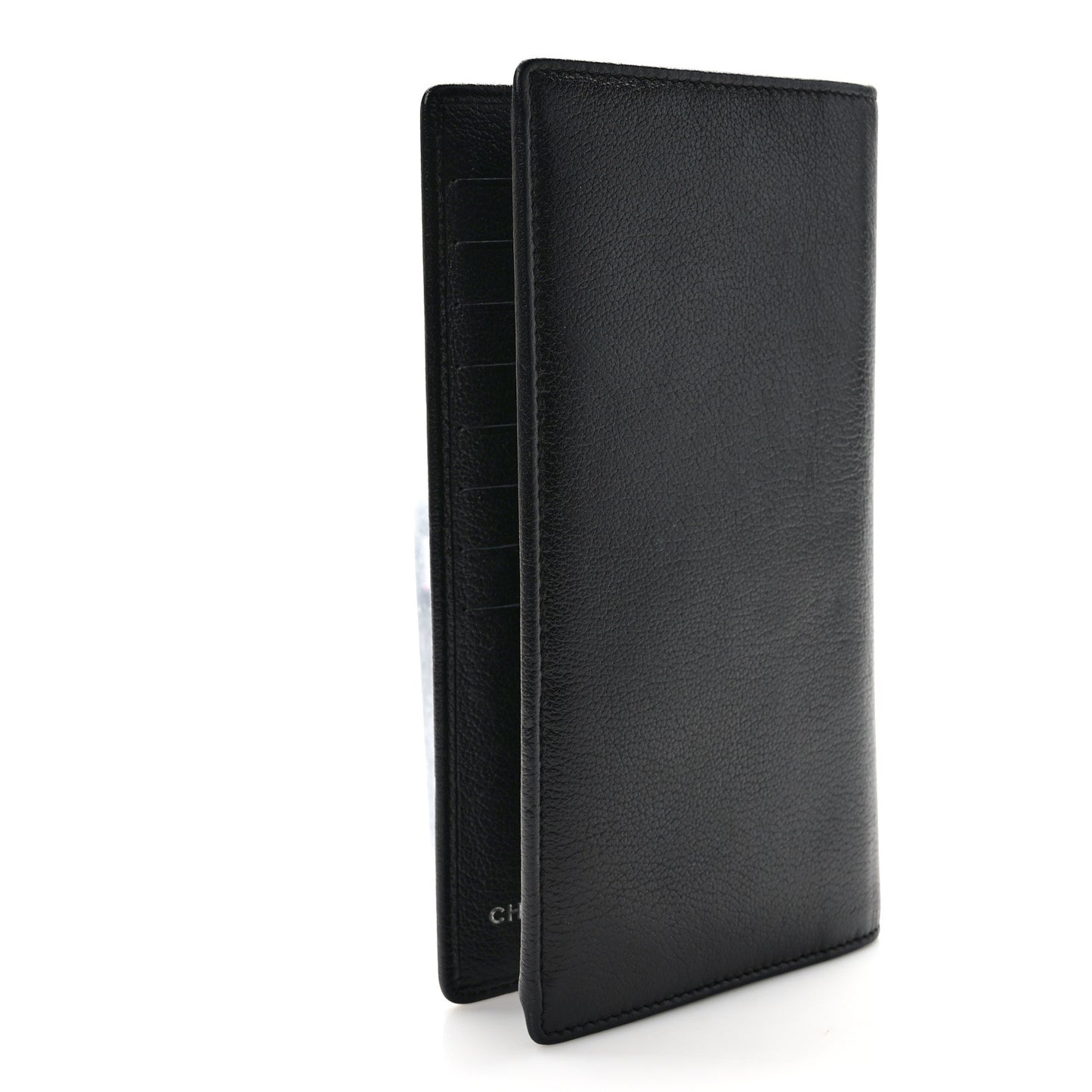Goatskin Camellia Embossed Yen Wallet Black