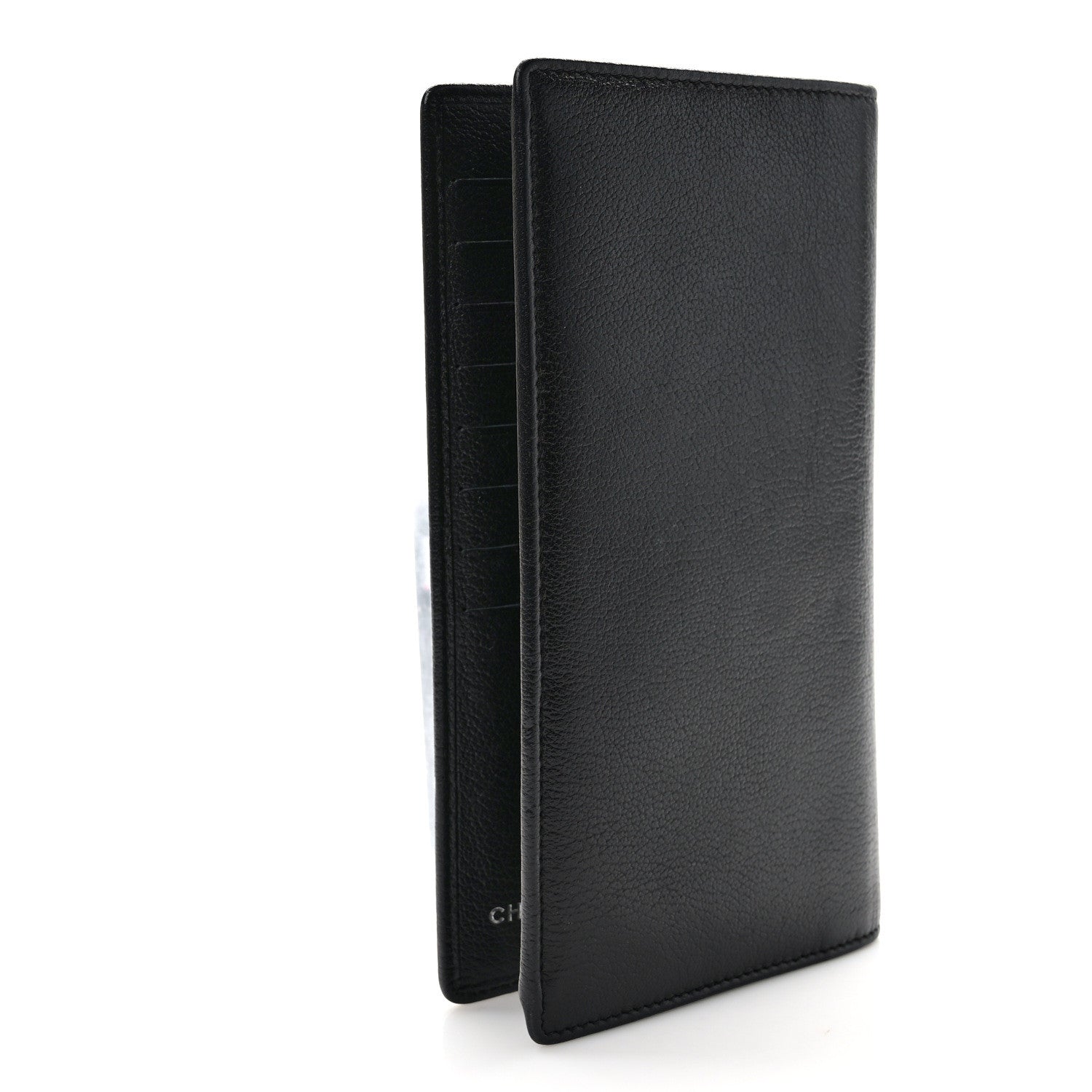 Chanel Goatskin Camellia Embossed Yen Wallet Black 3 of 6