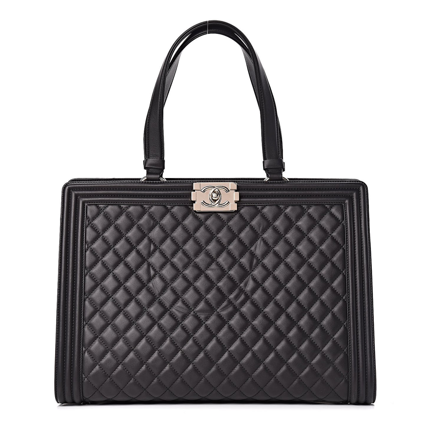 Calfskin Quilted Boy Shopping Tote Black