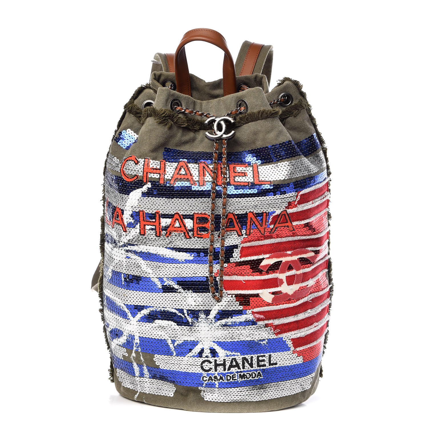 Chanel Canvas Sequins Cubano Trip Backpack Khaki 1 of 10
