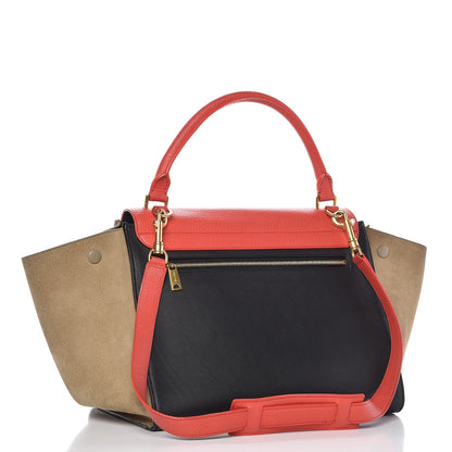 Celine Drummed Calfskin Suede Medium Tri-Color Trapeze Vermillion 3 of 12