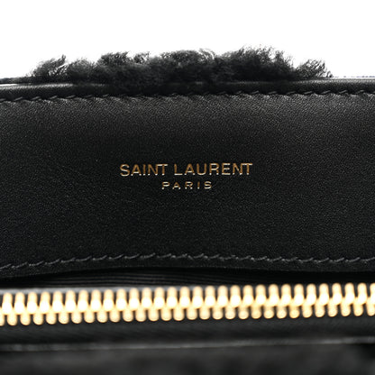 Saint Laurent Suede Shearling Y Quilted Monogram Small Loulou Chain Satchel Black 7 of 9