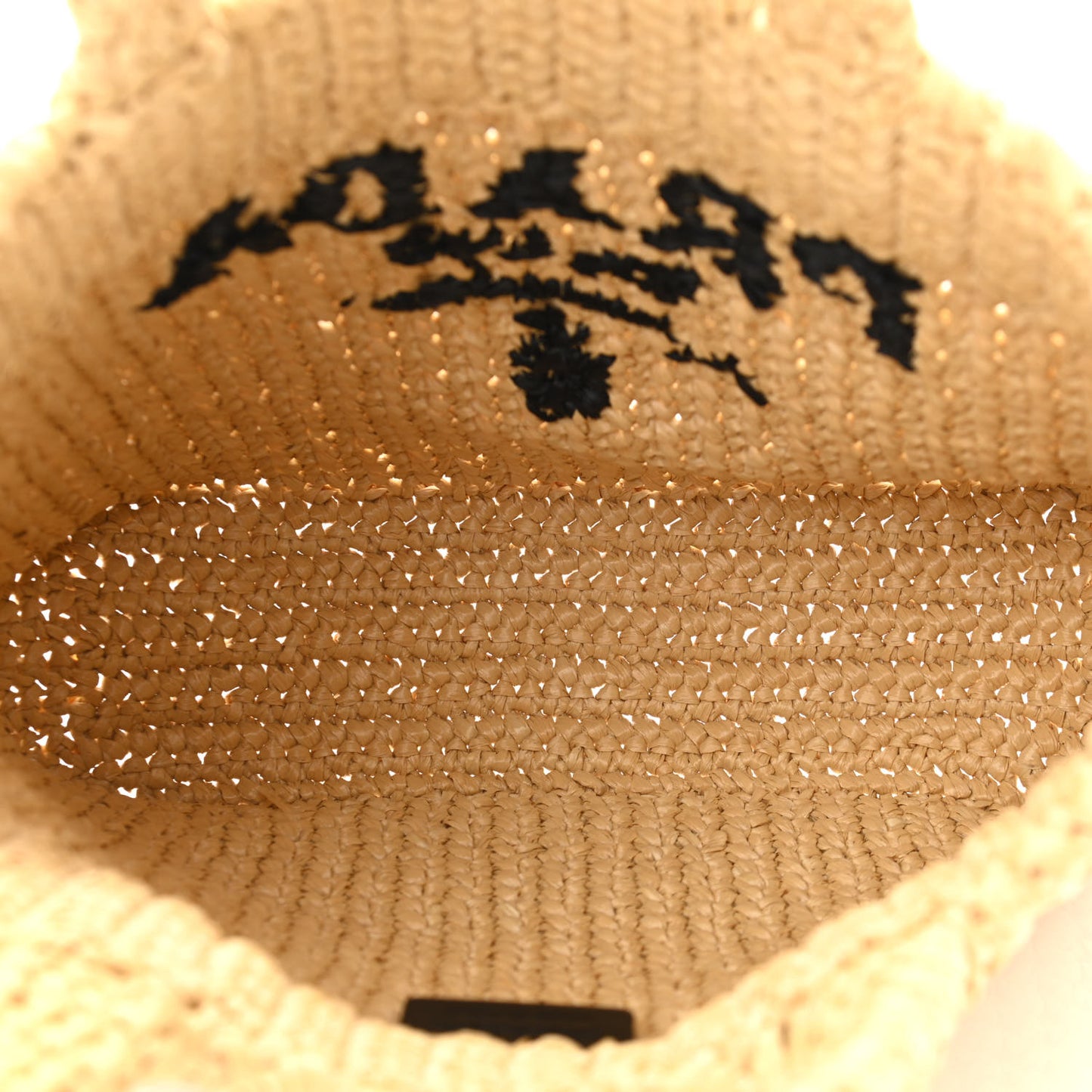Yarn Raffia Effect Crochet Embroidered Small Logo Tote Naturale