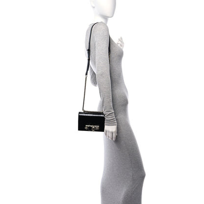 Alexander McQueen Calfskin Shiny Crocodile Embossed Jeweled Satchel Black 2 of 9