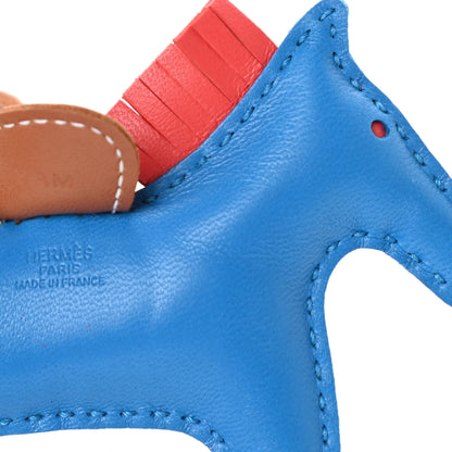 Hermes Milo Lambskin Grigri Rodeo Horse Bag Charm PM Blue Zanzibar Rose Texas Gold 3 of 5