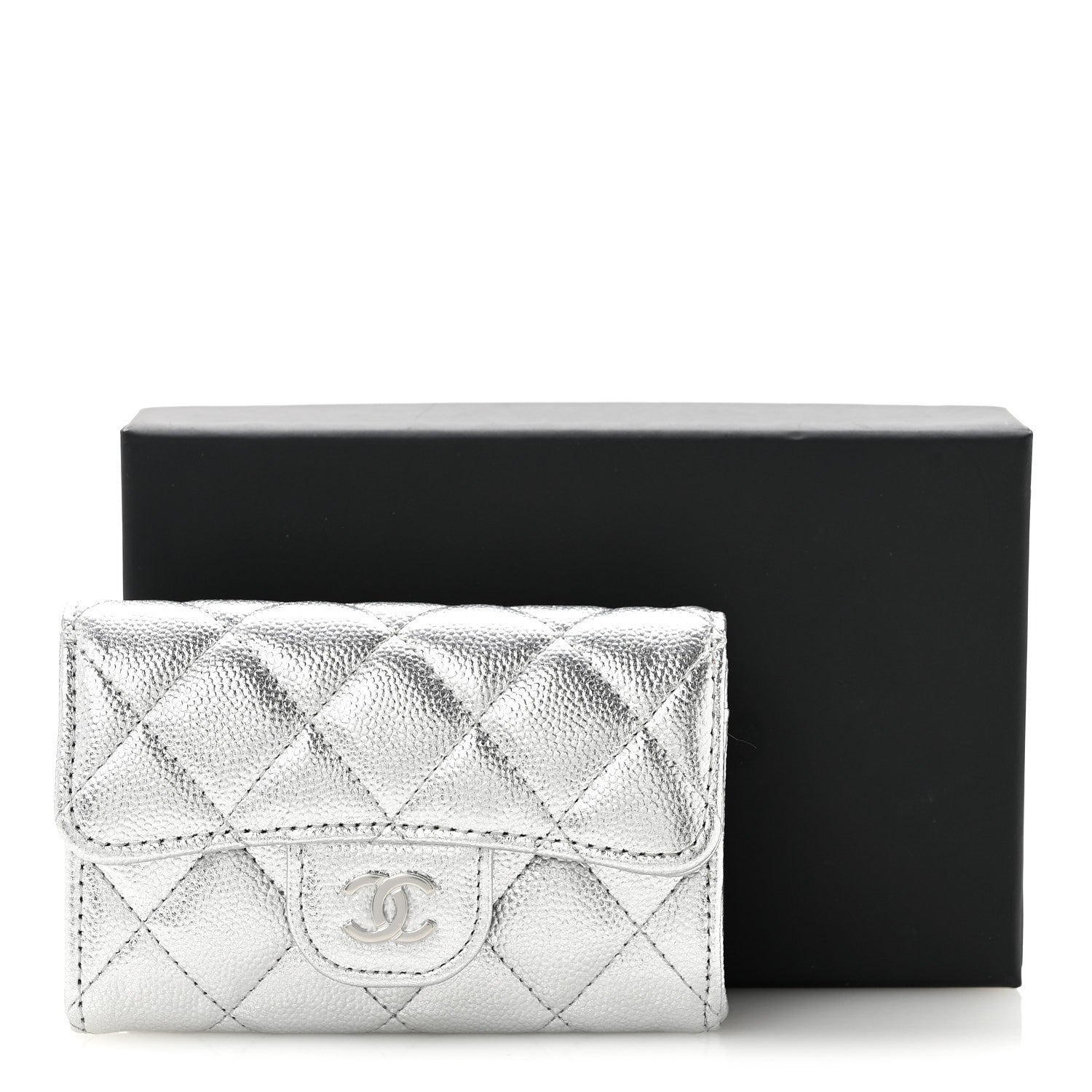 Chanel Glittered Metallic Caviar Quilted Flap Card Holder Wallet