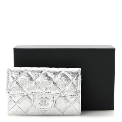 Chanel Glittered Metallic Caviar Quilted Flap Card Holder Wallet Silver 9 of 9